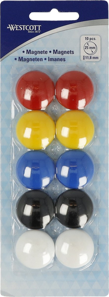 Aimants Westcott - ø 25x11,8mm - couleurs assorties - 10 pièces - ac-e10814