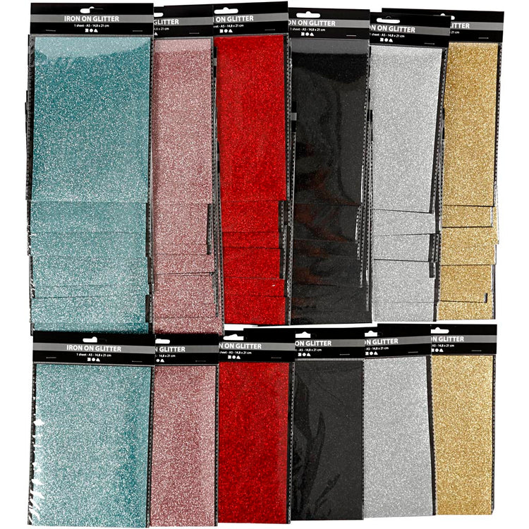 Creativ company Film thermocollant, feuille 148x210 mm, paillettes, différentes couleurs, 6x10 feuilles 1 boîte