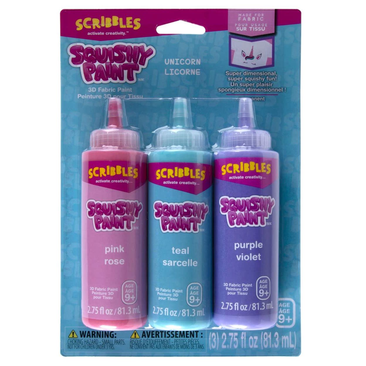 Scribbles • peinture textile 3D squishy 81,3 ml licorne 3 pièces