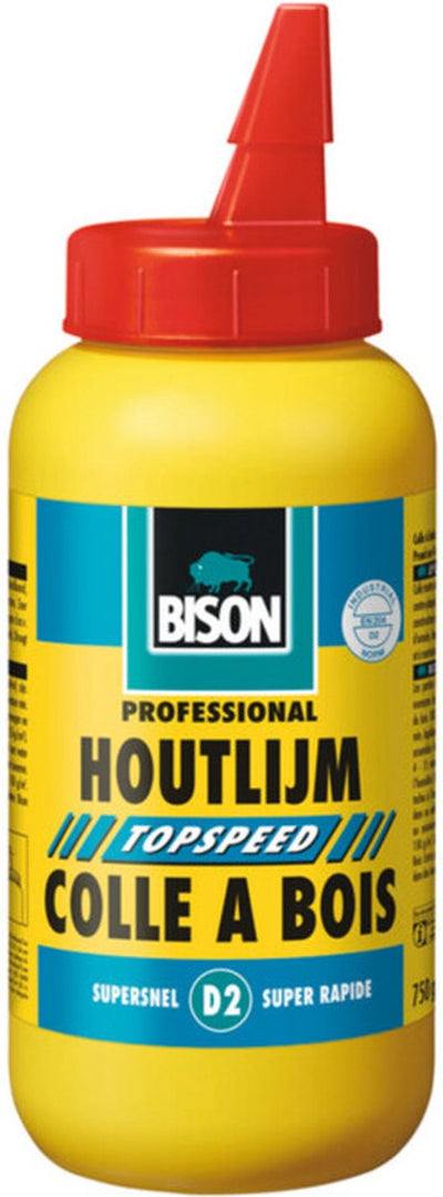 Colle à bois Bison express - colle à bois extra forte et résistante à l'humidité, d2, sans solvant, dispensable, transparente, bouteille 750g, plus résistante que le bois, peut être peinte,