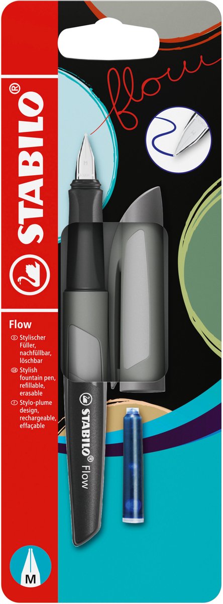 Stabilo flow - stylo plume - monochrome - gris + 1 cartouche d'encre