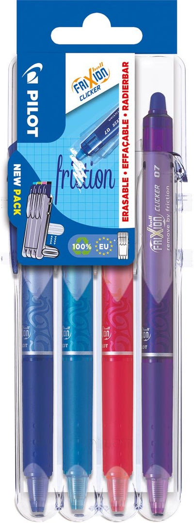 Pilote rouleau rétractable frixion ball clicker 2 go | point moyen | 0 | 7mm | blister de 4 pièces