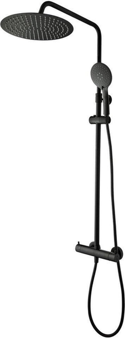 Ensemble de douche Tiger Twiss - douche à effet pluie ø 30 cm - douchette à main ø 12 cm - avec robinet thermostatique - 3 positions - noir mat