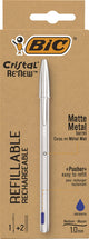 Stylo bille Bic cristal re-new moyen argent + 2 recharges bleues