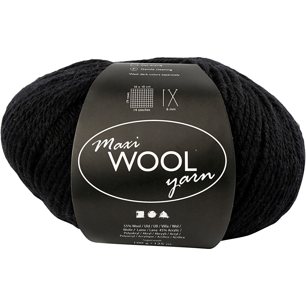 Fil de laine Creativ company, l : 125 m, noir, 100 g 1 pelote