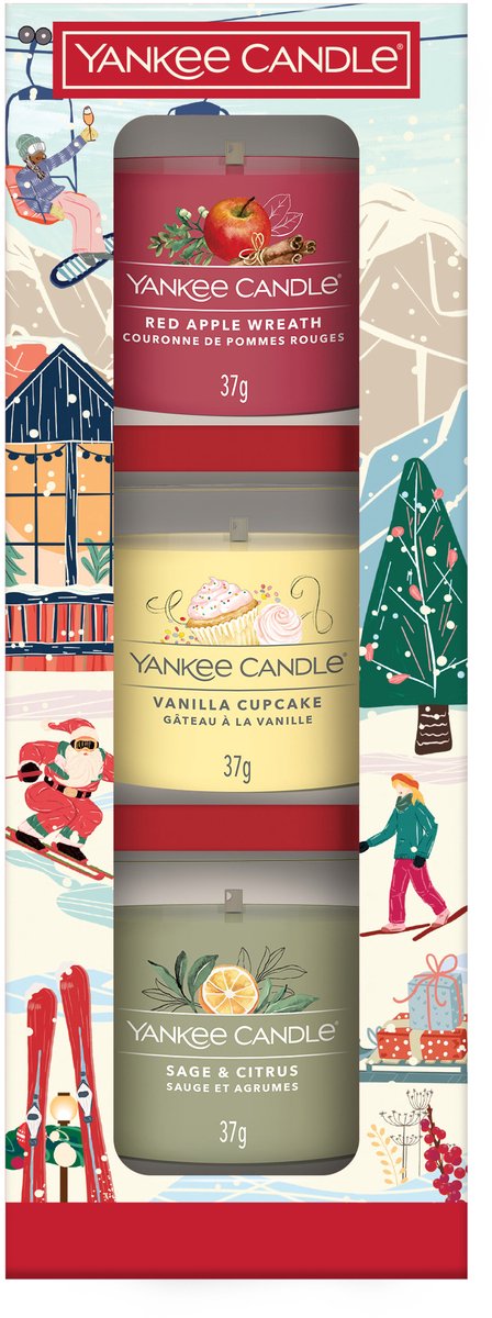 Bougie Yankee - après ski - 3 votives remplies - fête de Noël - coffret cadeau