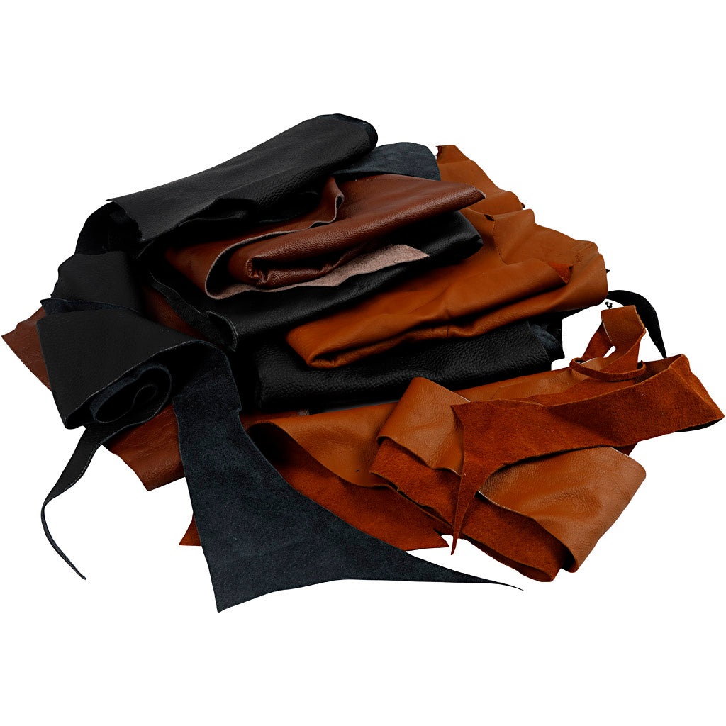 Cuir véritable Creativ Company, épaisseur 1,0-1,2 mm, les couleurs peuvent varier, le contenu peut varier, différentes couleurs, 2 kg 1 boîte