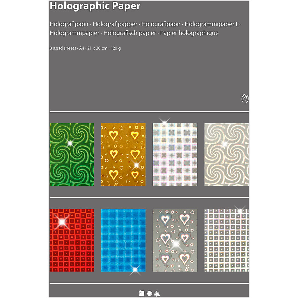 Creativ Company Holographic Paper, A4, SEL 210x297 mm, 120 gr, 8 Div Sheets 1 Box