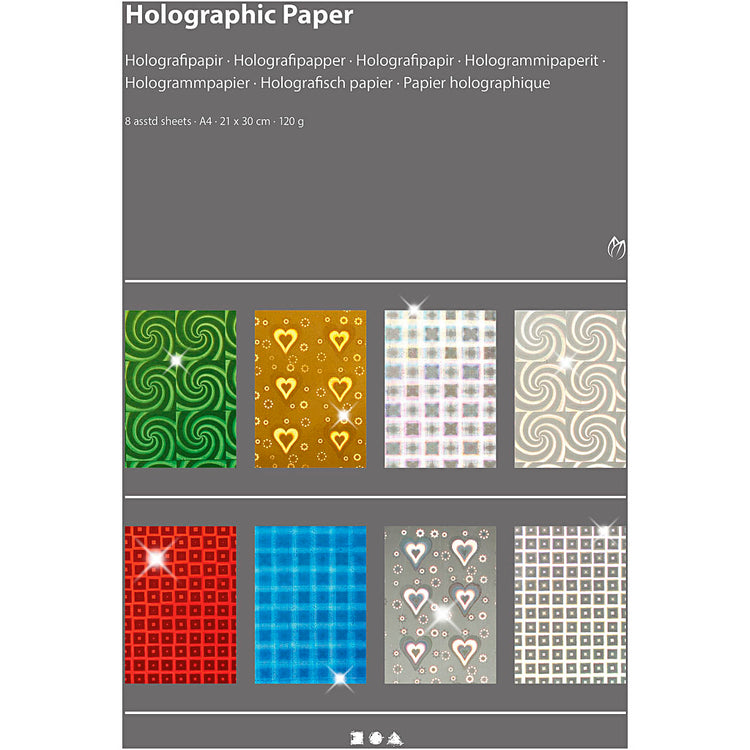 Creativ Company Holographic Paper, A4, SEL 210x297 mm, 120 gr, 8 Div Sheets 1 Box