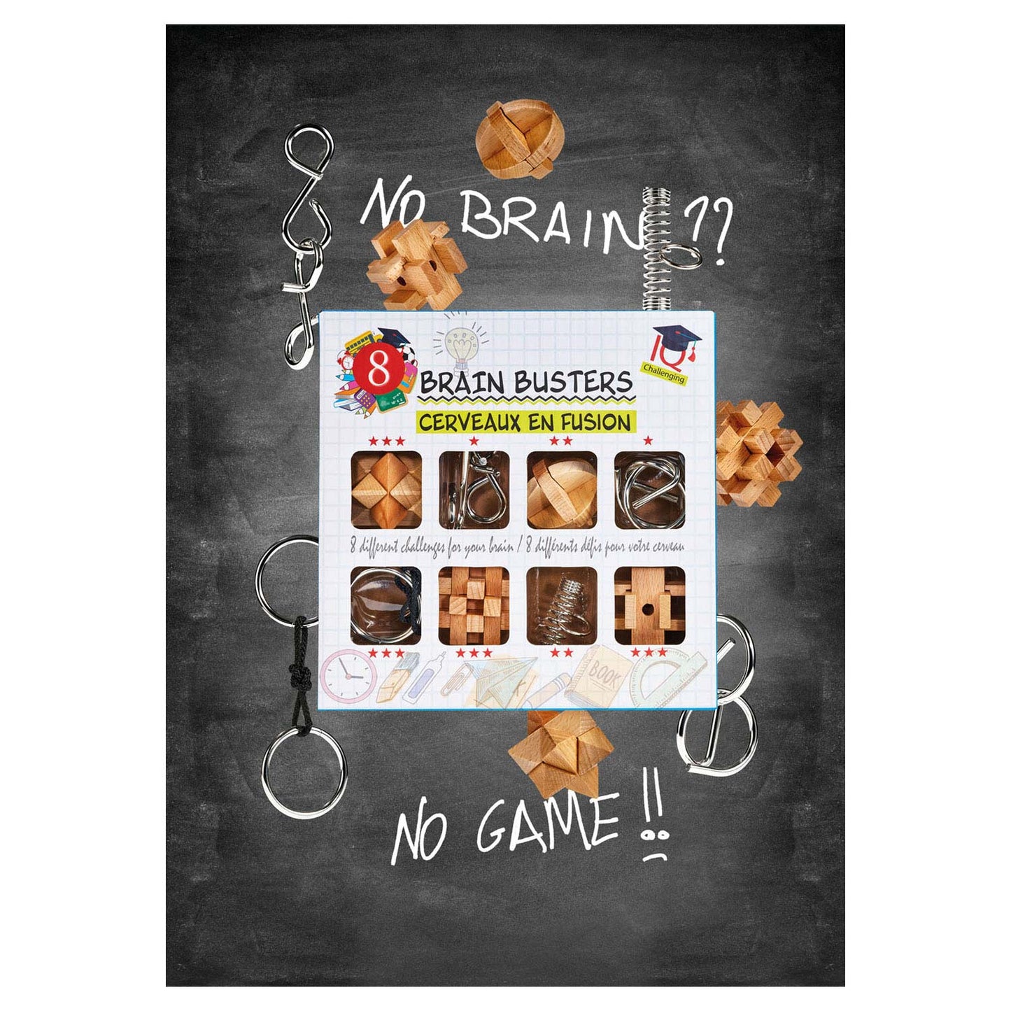 cerveau puzzle ensemble bois et métal, 8pcs.