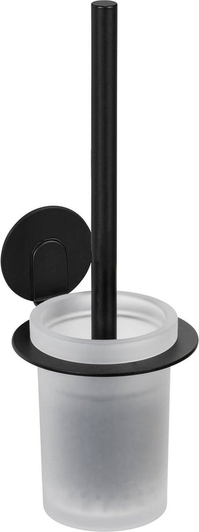 Wenko turbo-loc porte-brosse de toilette bivio aluminium noir mat - brosse de toilette avec support - brosse de toilette avec support - autocollante - sans perçage