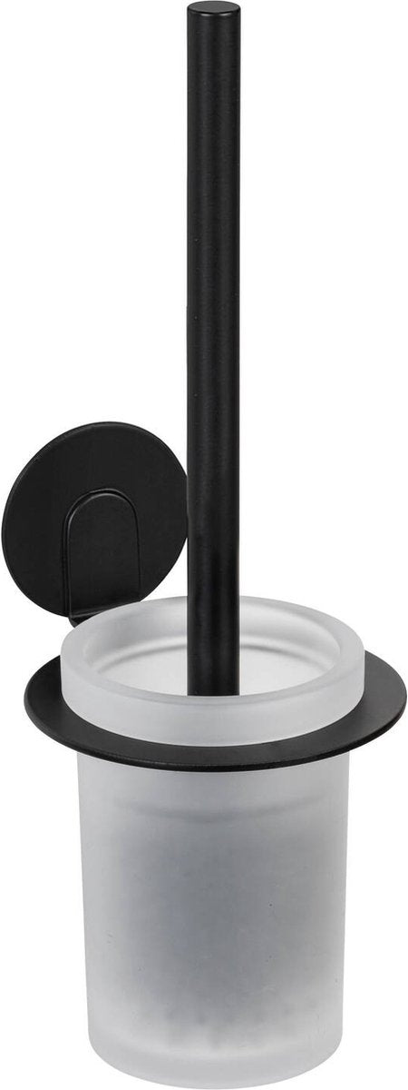 Wenko turbo-loc porte-brosse de toilette bivio aluminium noir mat - brosse de toilette avec support - brosse de toilette avec support - autocollante - sans perçage