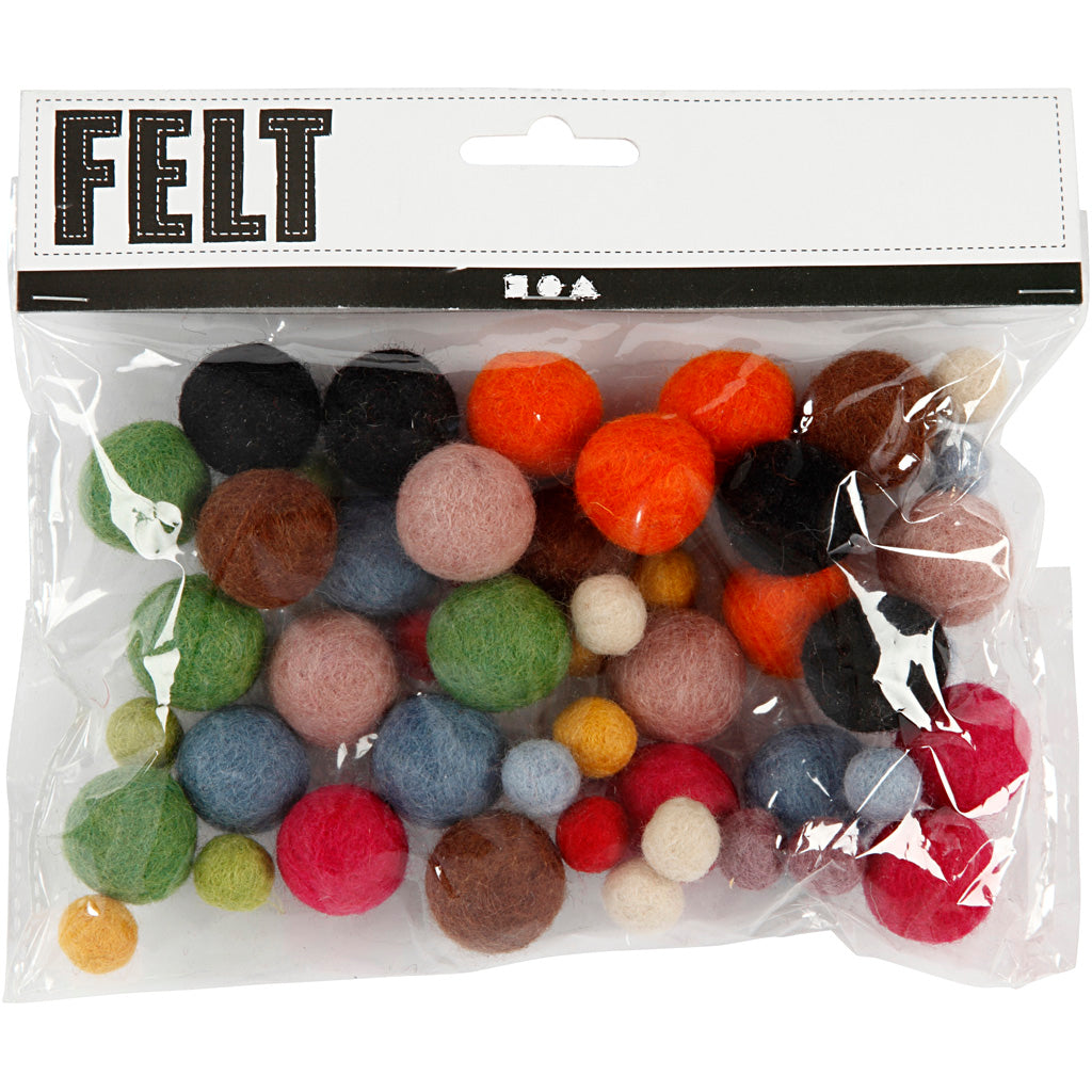 Perles de laine Creativ company, d 10+20 mm, différentes couleurs, 52 pièces, 1 boîte