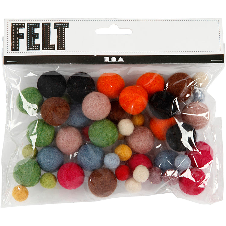 Perles de laine Creativ company, d 10+20 mm, différentes couleurs, 52 pièces, 1 boîte