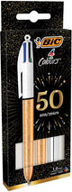 Stylos à bille Bic 4 couleurs - corps de différentes couleurs - couleur or avec motif glacé et couleur argent - paquet de 3 pièces - pointe moyenne 1 mm