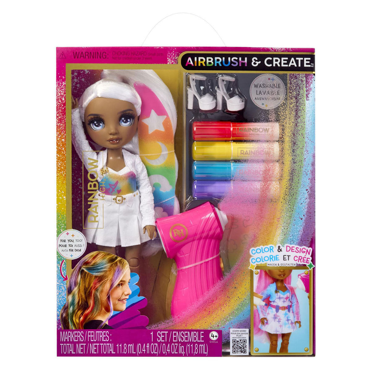 La brosse à air arc-en-ciel crée des yeux gris de poupée de mode
