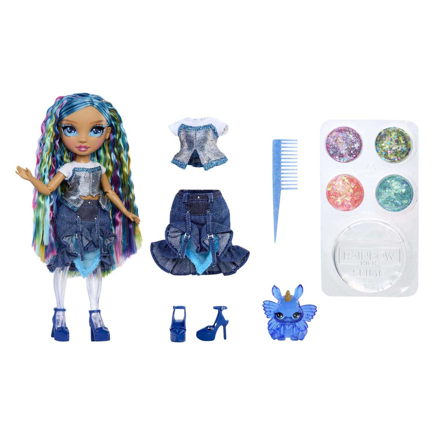 Mga Entertainment Rainbow High Rainbow Shimmers avec poupée slime Skyler (bleu)