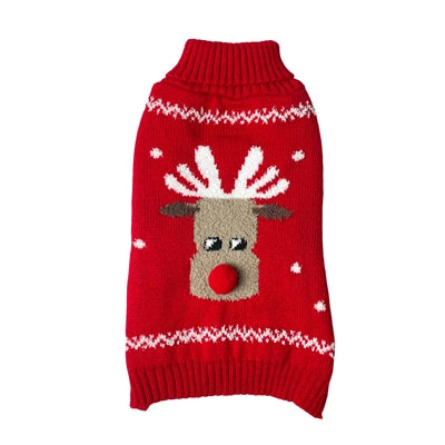 Happy Cap Dog Sweater Reindeer avec le nez rouge