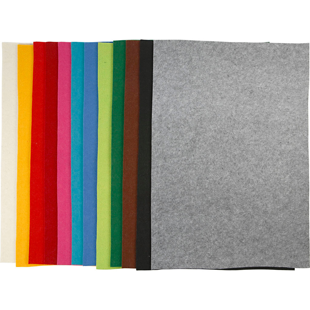 Feutre de loisir Creativ company, feuille 42x60 cm, épaisseur 3 mm, différentes couleurs, 12 feuilles différentes 1 boîte