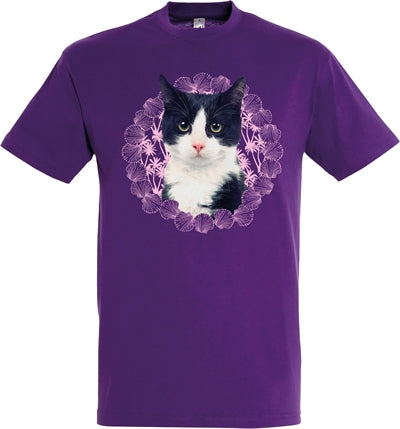T-shirt chat noir et blanc violet