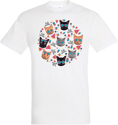 T-shirt Bonjour les chats d'été blancs