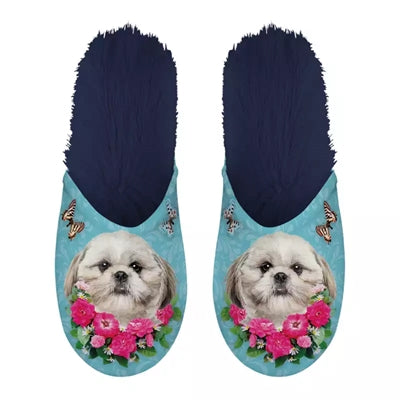 pantoufle Shih tzu bleu clair bleu foncé