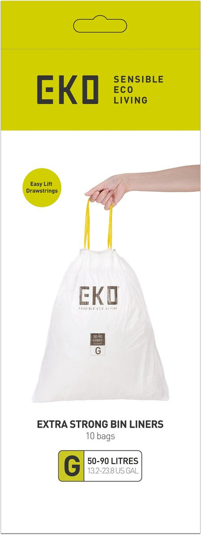 Eko - sacs poubelles type g 50-90 litres - 6 rouleaux x 10 sacs - blanc
