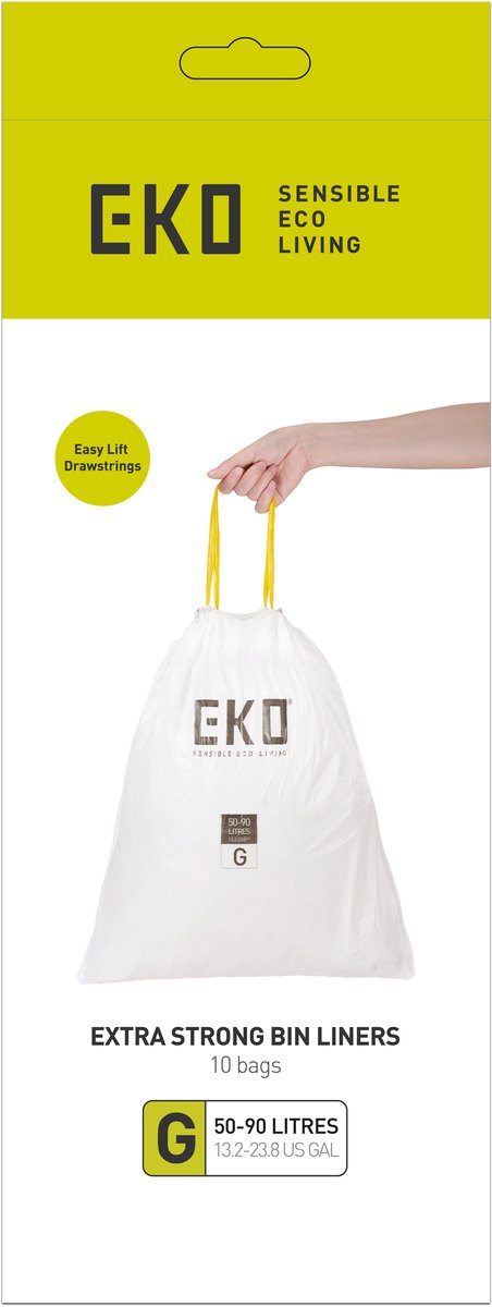 Eko - sacs poubelles type g 50-90 litres - 6 rouleaux x 10 sacs - blanc