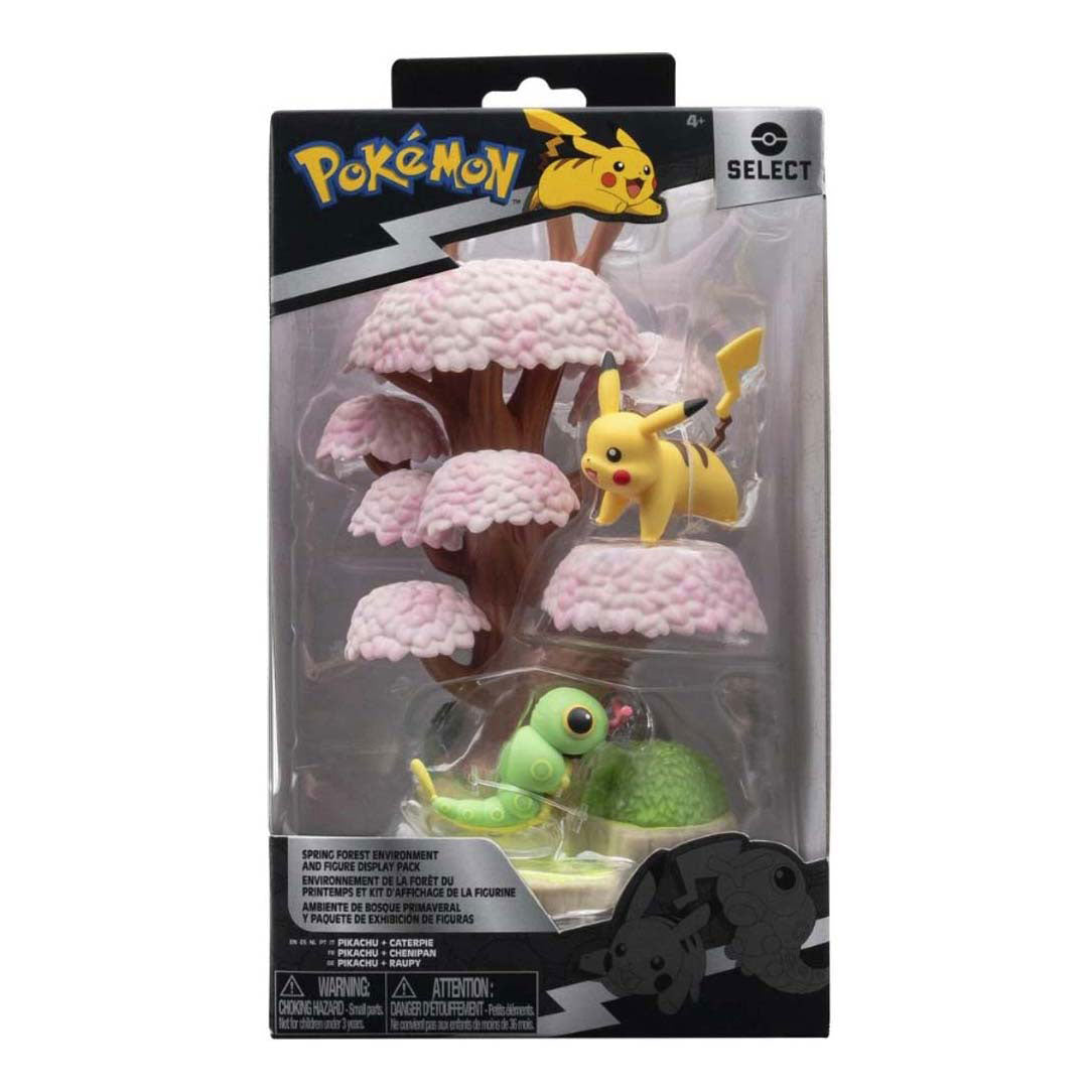 Ensemble de figurines d'environnement Pokémon Jazwares - Caterpie Pikachu