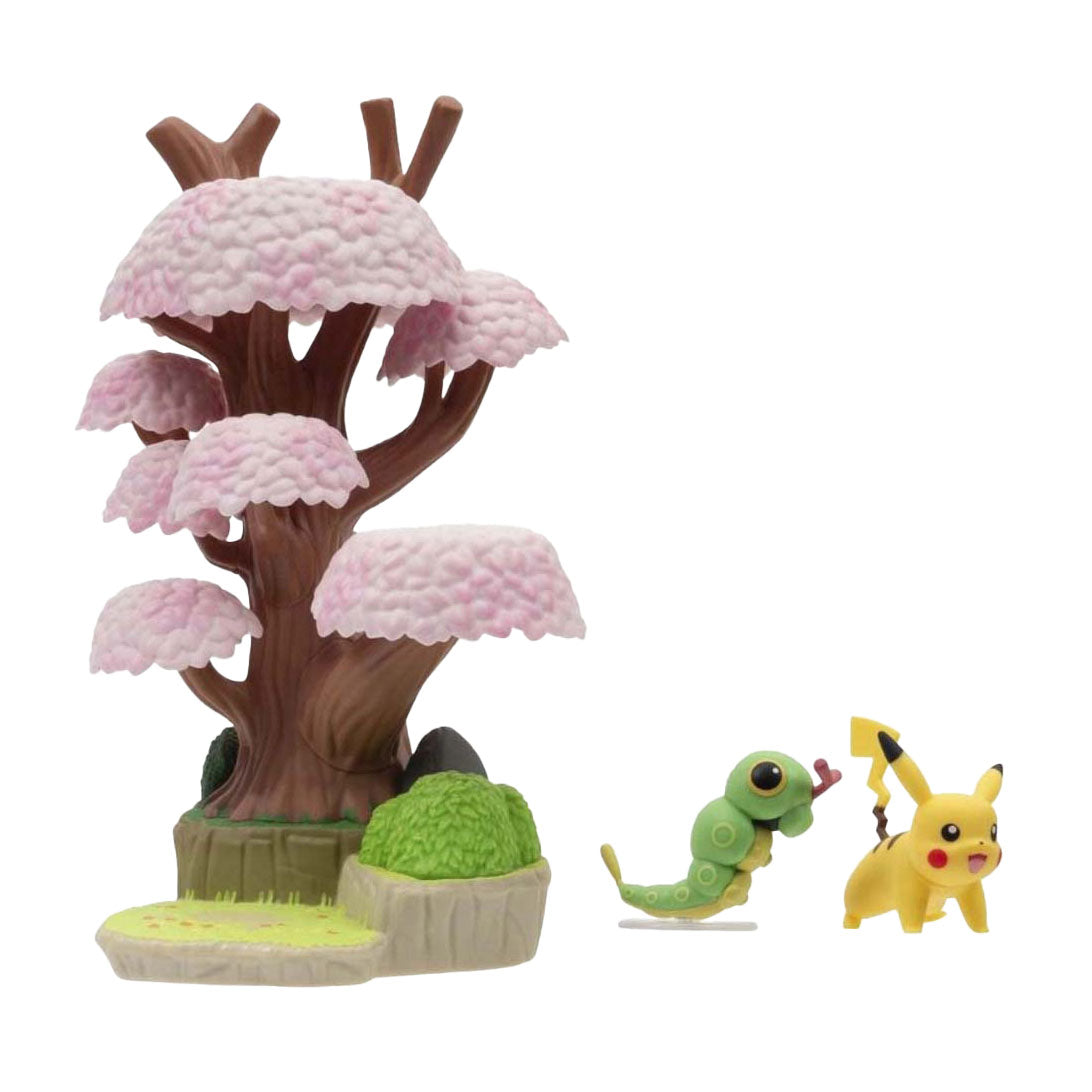 Ensemble de figurines d'environnement Pokémon Jazwares - Caterpie Pikachu