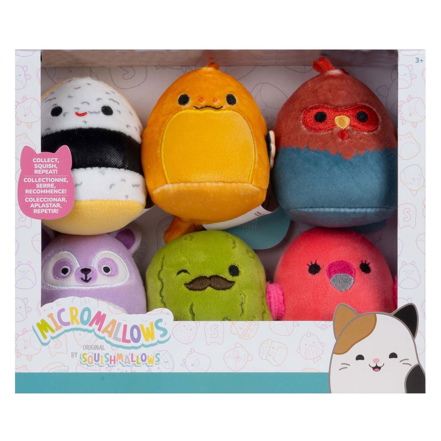 Squishmallows micromallows en peluche câlin - charles, onel, mo, cookie, reed, layla, 6-pack
