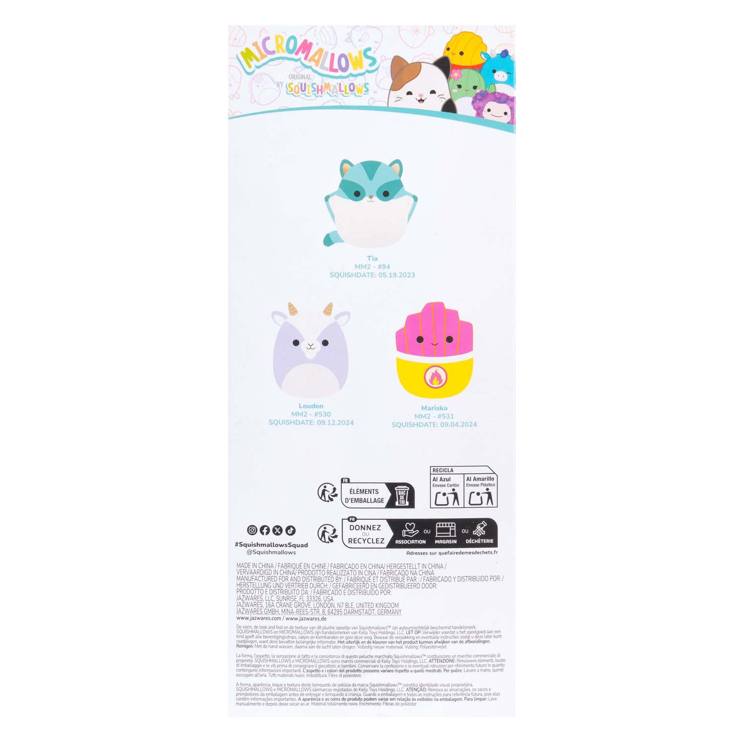 Micromallows en peluche 6,5 cm 3 pack Tia, Mariska Louden