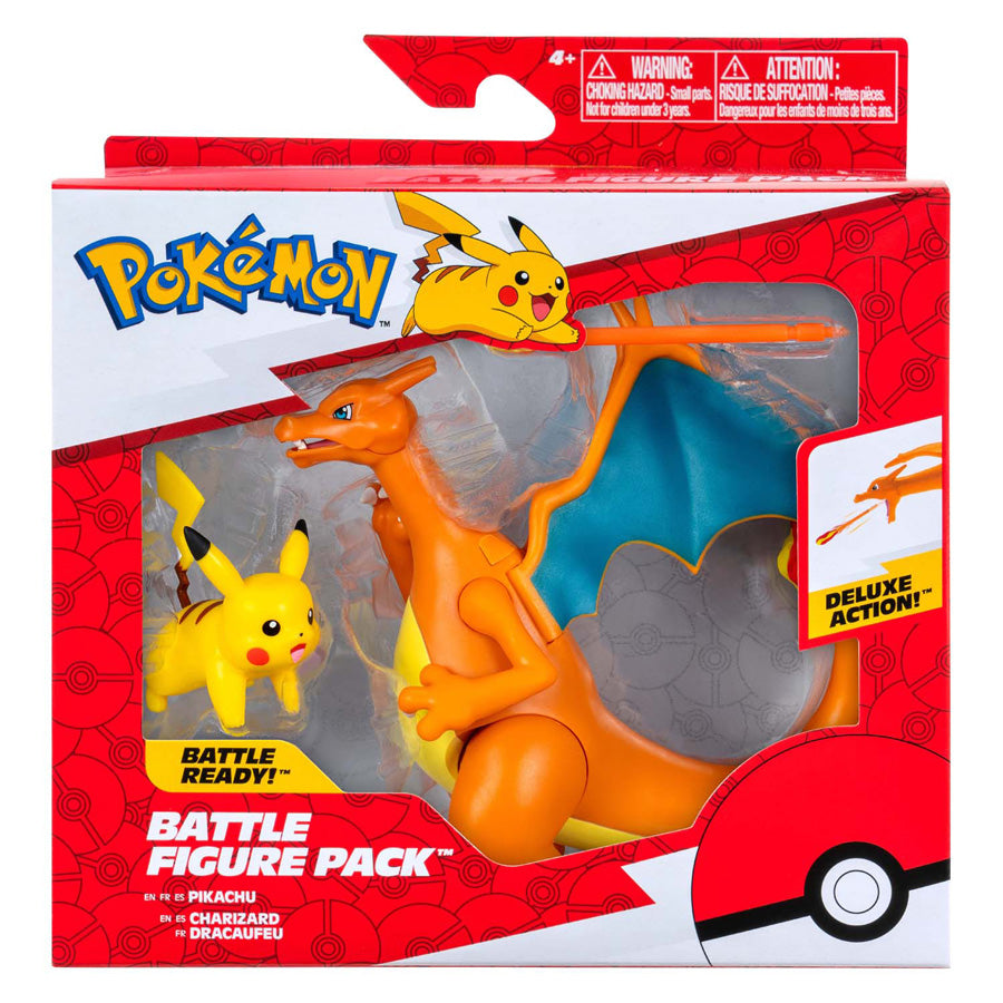 Ensemble de figurines Jazwares Pokémon Battle Feature - Glurak et Pikachu - 2 pcs.