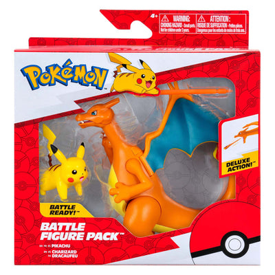 Ensemble de figurines Jazwares Pokémon Battle Feature - Glurak et Pikachu - 2 pcs.