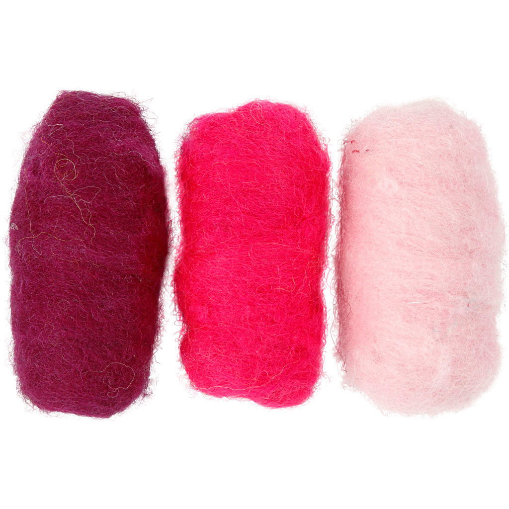 Laine cardée Creativ company, harmonie rose violet, 3x10 gr 1 boîte