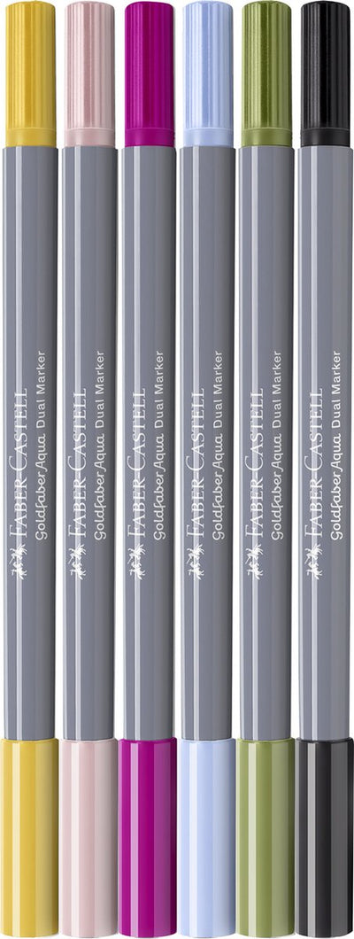 Faber-castell - marqueur aquarelle duo - goldfaber - lot de 6 lettrages - pinceau 0,6 mm - fc-164524