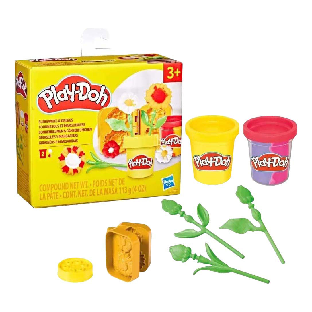 Play-doh petites fleurs tournesols et marguerites - 2 pots en argile