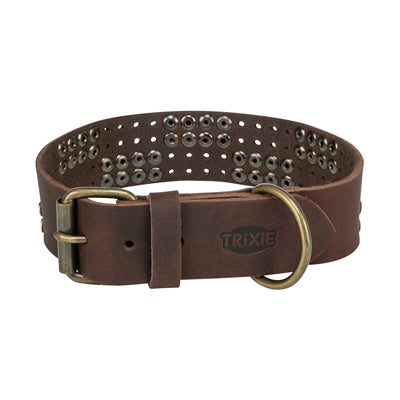 Trixie Collar Dog Rivet Rustic Fat Le cuir brun foncé