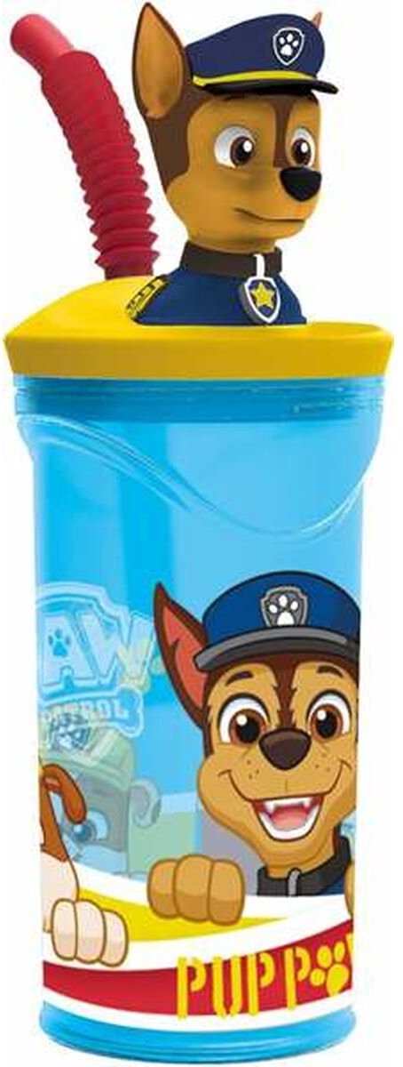 Stor Paw Patrol Gobelet avec Paille – 360 ML – réutilisable – avec Figurine 3D – sans BPA – Gobelet pour Enfants à partir de 4 Ans – Bleu Transparent