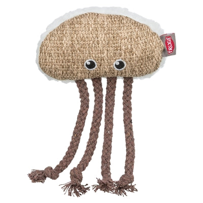 Tissu Trixie méduses en peluche avec herbe à chat beige blanc