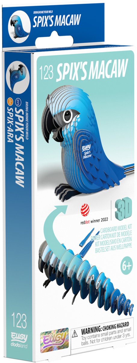 Puzzle 3d Eugy - ara spix' - oiseaux - durable - collectionnez-les tous - 6 ans
