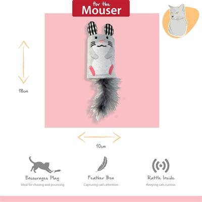 Happy pet tabby patch souris à cliquet et rouleau gris