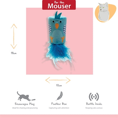 Happy pet tabby patch oiseau hochet et rouleau bleu