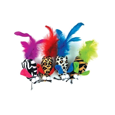 Souris safari Happy Pet Tabby Patch avec plumes assorties