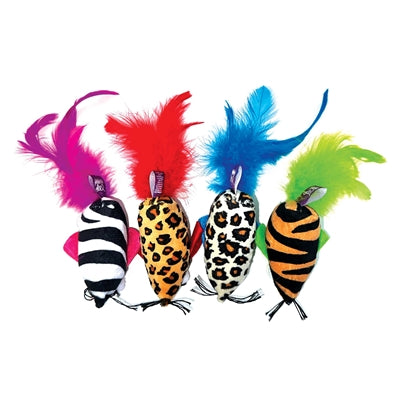 Souris safari Happy Pet Tabby Patch avec plumes assorties