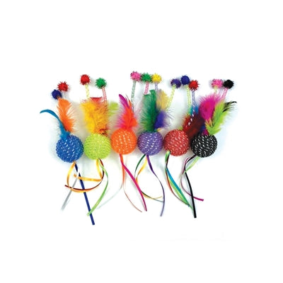Boule à paillettes Happy Pet Tabby Patch avec hochet et plumes