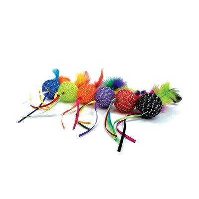 Boule à paillettes Happy Pet Tabby Patch avec hochet et plumes