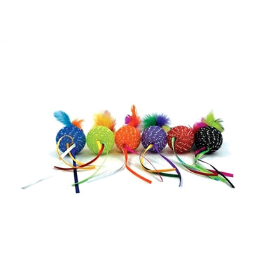Boule à paillettes Happy Pet Tabby Patch avec hochet et plumes