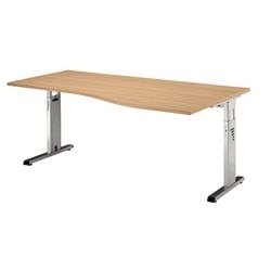Bureau Bach Hammerer ergonomique pied en C réglable en hauteur hêtre 1800x1000x680-760mm
