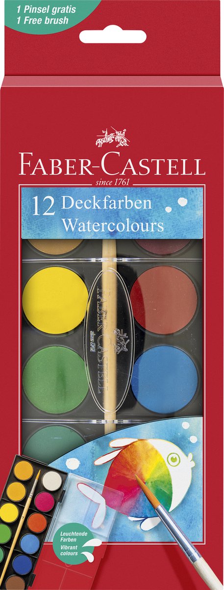 Faber-castell coffret aquarelle - 12 couleurs + pinceau - poêle 30 rond - fc-125018